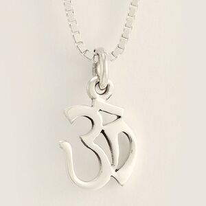 OM JEAN CLAUDE Silver-Tone Unisex Om Buddhist Charm Pendant  With Box Chain  NEW
